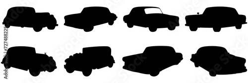 Vintage old car silhouettes set, large pack of vector silhouette design, isolated white background.