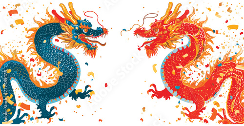 Double chinese dragon background wallpaper  © Yee Suen