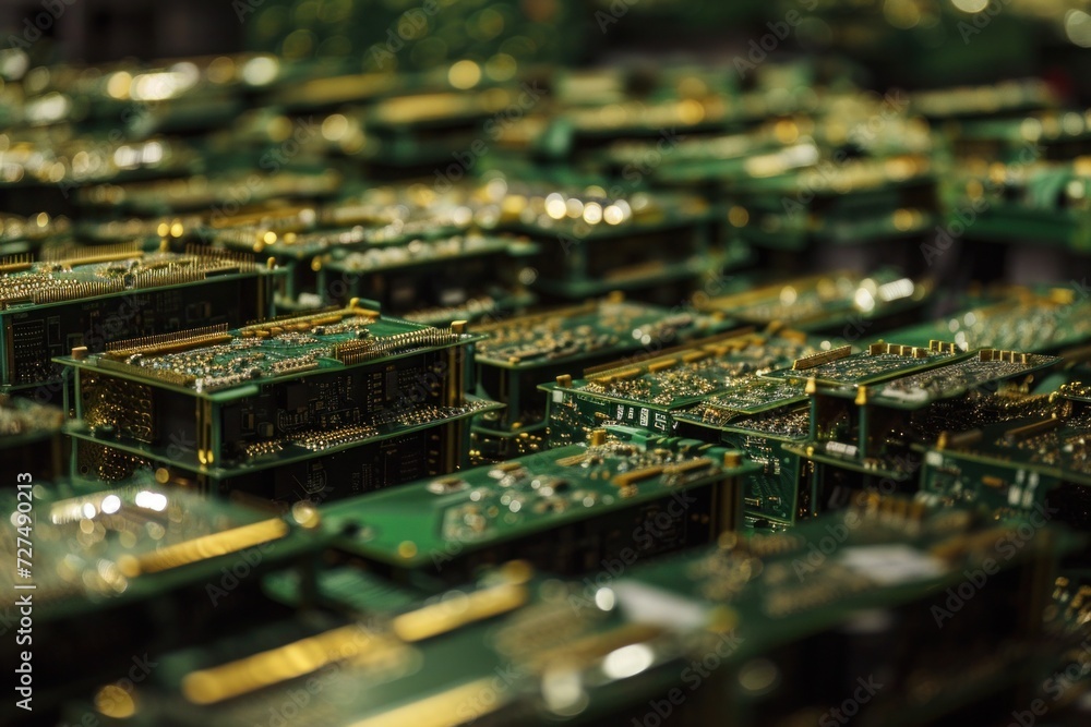 Obraz premium This motherboard showcases the intricate design of electronic components, which are fundamental to computing and the operation of tech devices..