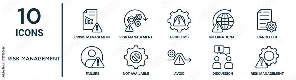 risk management outline icon set such as thin line crisis management
