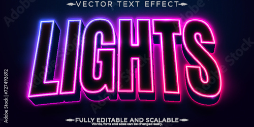 Lights gaming editable text effect, glow and neon text style