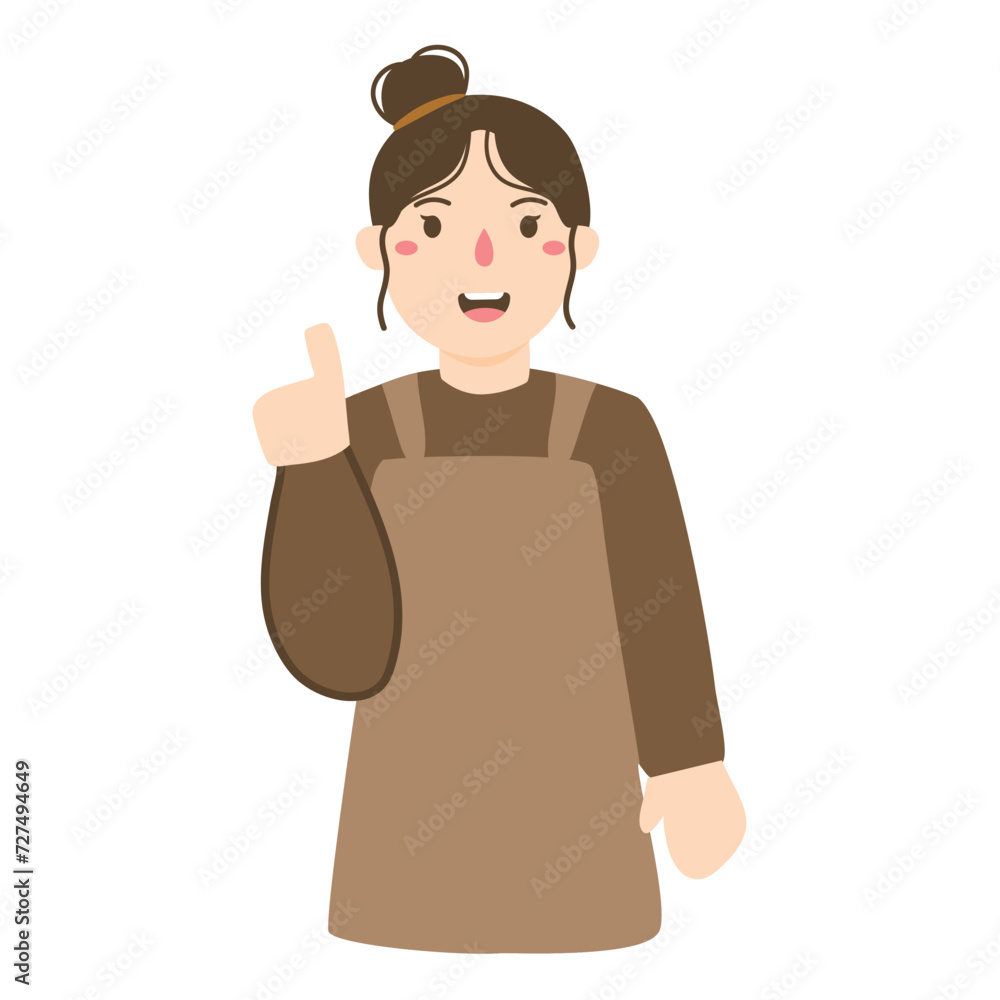 barber girl in uniform stands with raised fist up barber girl in uniform stands with raised fist up