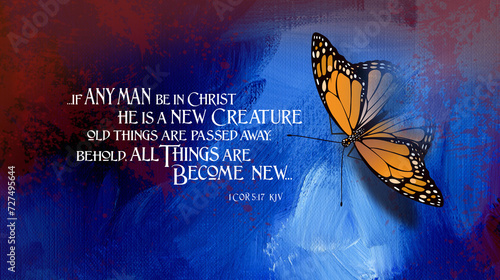 If any man be in Christ butterfly on brushstrokes abstract graphic background photo