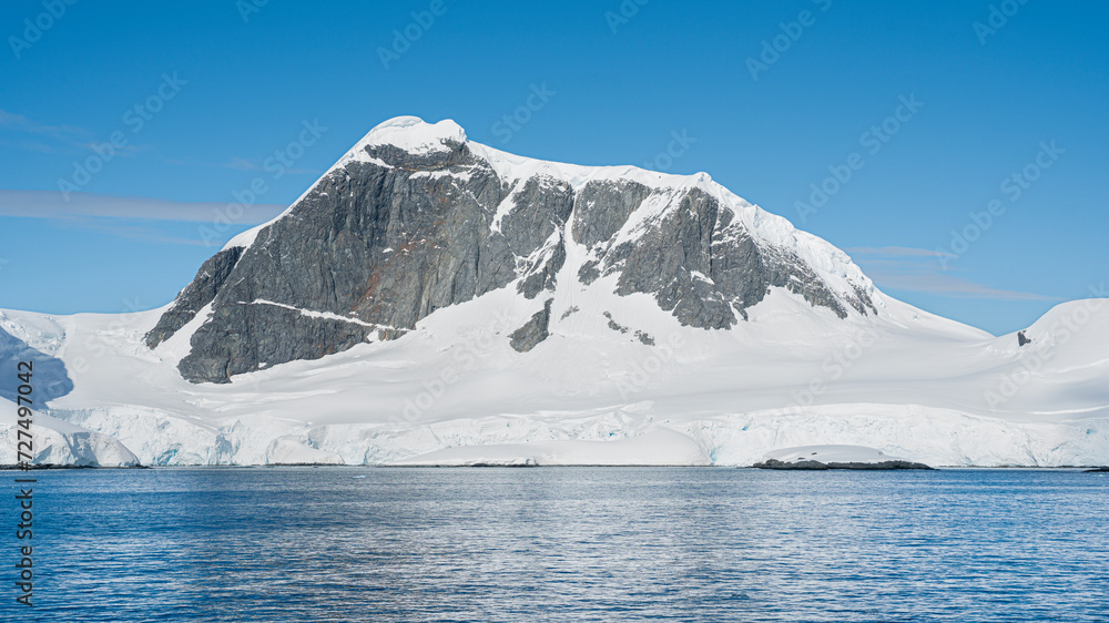 Antarctica mountains and sea. South Pole. On a sunny day. 