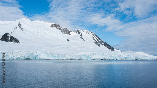 Antarctica mountains and sea. South Pole. On a sunny day. 