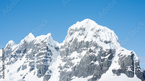 Antarctica mountains and sea. South Pole. On a sunny day. 