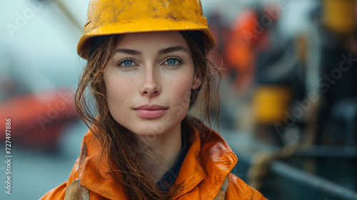 Portrait of empowered female maritime professional at work. Hard working woman at the ship. Maritime concept. Work concept. Woman concept.