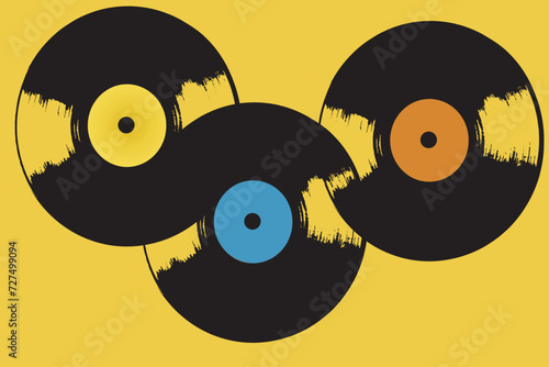 Hippie vector background with vinyl records in it. Illustration of vinyl discs. 