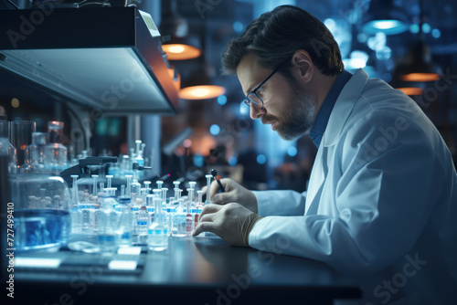A pharmacist creating a custom compound in a lab, representing the customization of medication. Concept of personalized pharmacy. Generative Ai.