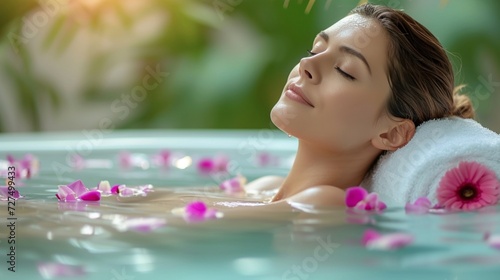 relaxing in spa bathing with flowers