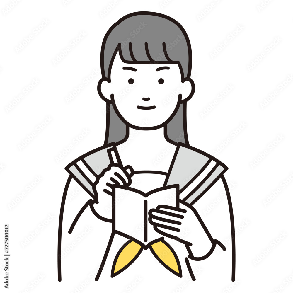 メモ書きをする学生イラスト メモ書きをする学生イラスト