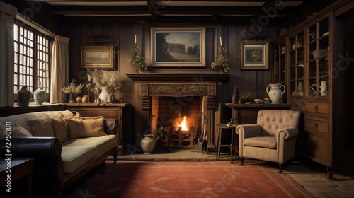 Rustic and slightly modern interior decorating home living room with tv mounted on wall around bookshelves and windows and features cozy