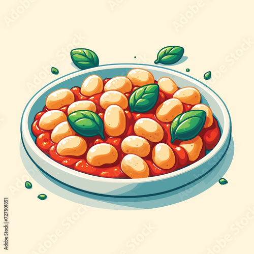 Vegan Gnocchi in Tomato Sauce Vector Illustration