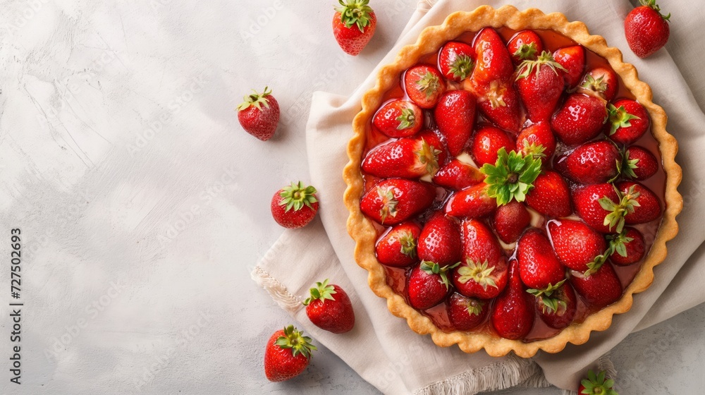 Strawberry pie, top view, copy space. Generative AI Strawberry pie, top view, copy space. Generative AI