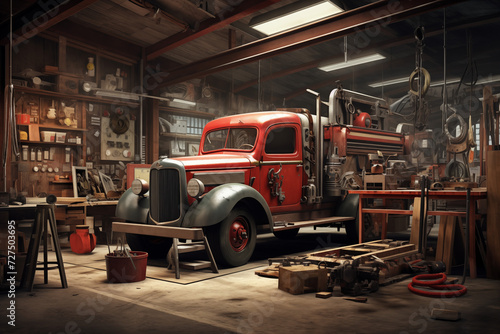 Truck in a garage
