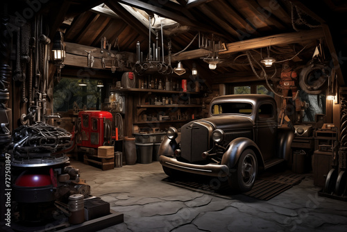 Vintage car in a garage