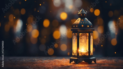 Ramadan Kareem background with arabic lantern and burning candles. generative AI