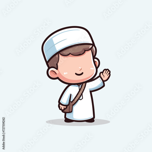 muslim cartoon character is waving hand flat illustration vector