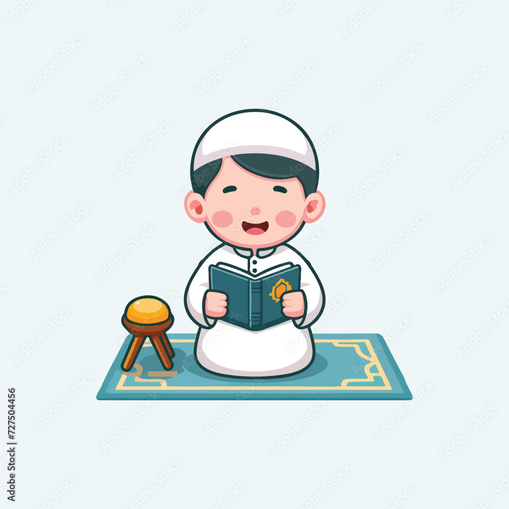 muslim cartoon character is reading Qur'an flat illustration vector muslim cartoon character is reading Qur'an flat illustration vector