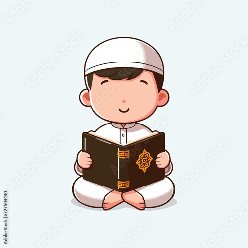 muslim cartoon character is reading Qur'an flat illustration vector