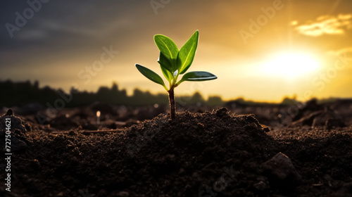 Young seedling with a simple green plant growing from the soil.