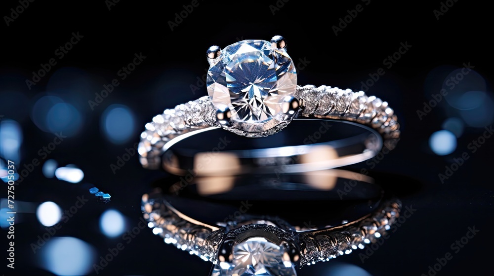 Diamond ring sparkling under a spotlight reflective Diamond ring sparkling under a spotlight reflective