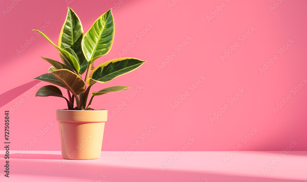 plant triostar in a pod on pink background with copy space, Generative AI