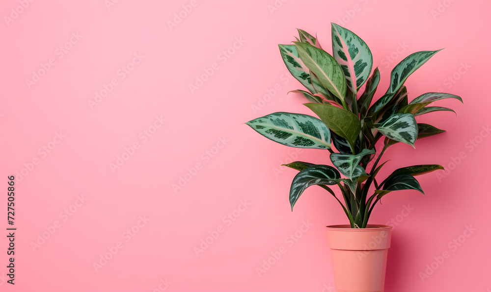 plant triostar in a pod on pink background with copy space, Generative AI plant triostar in a pod on pink background with copy space, Generative AI