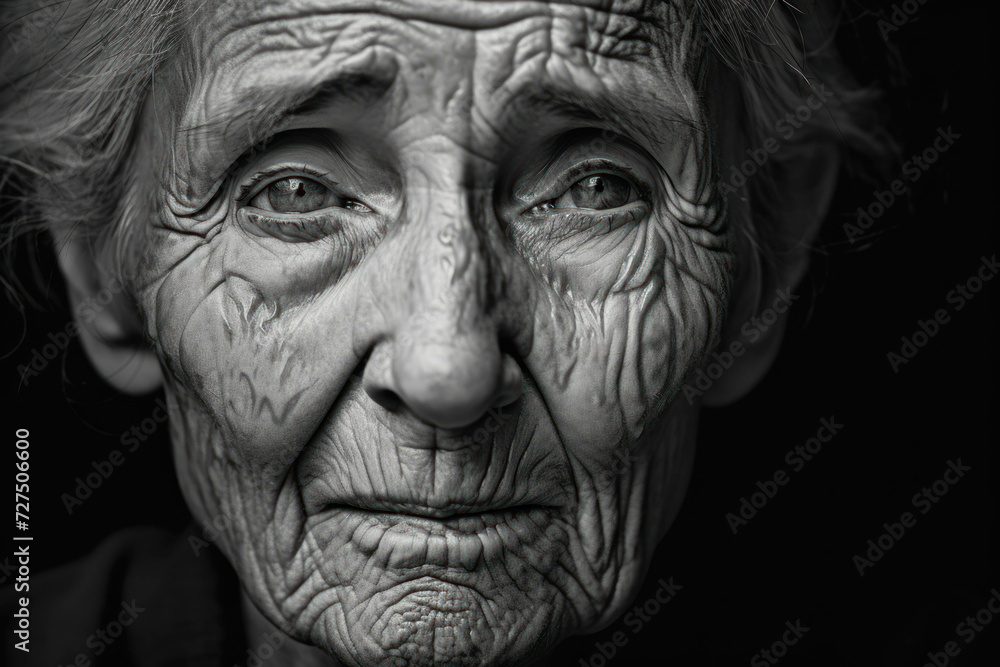Elderly woman, tears rolling down her wrinkled cheeks