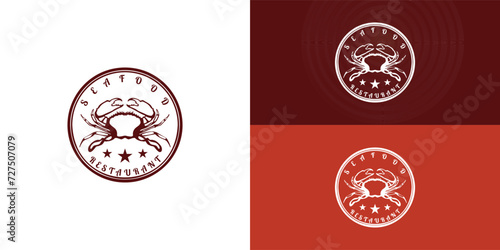Seafood Crab Lobster Crayfish Prawn Shrimp vintage luxury logo design presented with multiple background colors. The logo is suitable for the Sea Food Restaurant logo design inspiration template