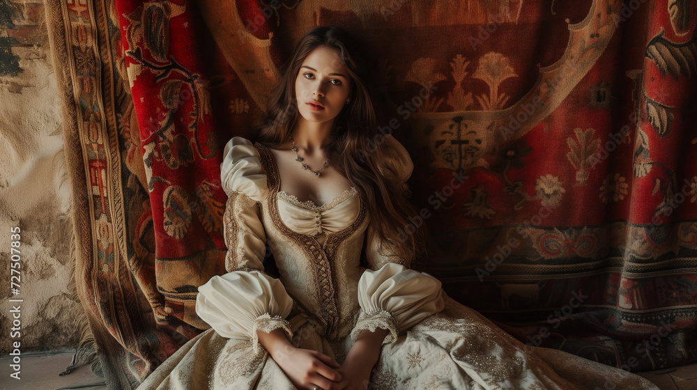 Elegant Renaissance Fashion in Castle