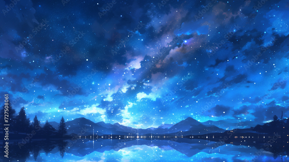Milky Way in Watercolor Night Sky - obrazy, fototapety, plakaty 