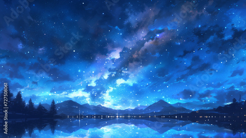 Milky Way in Watercolor Night Sky