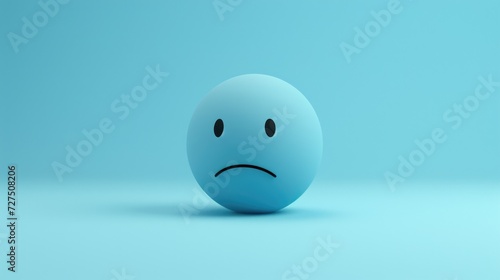 Simplistic Sad Face Emoji on Blue Sphere - Centered Object Illustration 