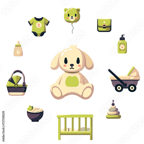 Set of newborn baby items, clothes and accessories. Extensive Selection of Goods Crafted to Fulfill the Unique Needs of Newborns and Teenagers