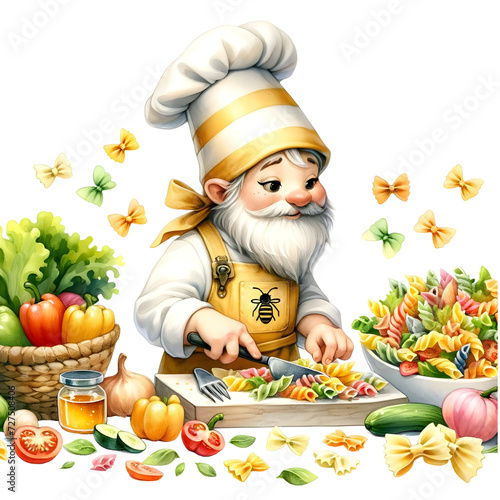 Chef Gnome watercolor clip art, 30 PNG gnome chefbees, digital file 300 dpi. photo