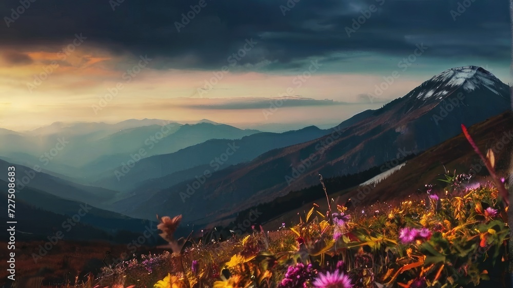 mountain background with flower
