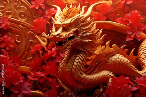 traditional red chinese dragon for chinese new year 2024, chinese lucky dragon symbol, Lùhng, ryū, 龍/竜, yong, 용, mungkorn, มังกรจีน, rồng, generative AI