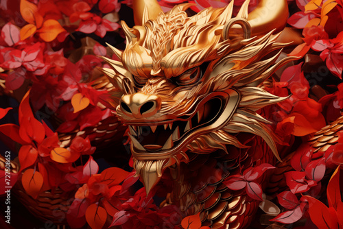 traditional red chinese dragon for chinese new year 2024, chinese lucky dragon symbol, Lùhng, ryū, 龍/竜, yong, 용, mungkorn, มังกรจีน, rồng, generative AI
