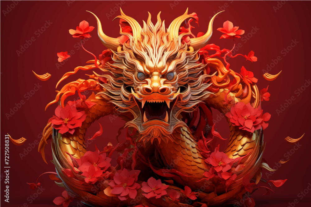 Traditional Red Chinese Dragon For Chinese New Year 2024 Chinese Lucky traditional-red-chinese-dragon-for-chinese-new-year-2024-chinese-lucky