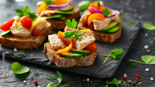 Healthy Danish Smörgåsbord: Rye Toast with Grilled Chicken and Vegetables for a Nutritious and Satisfying Meal