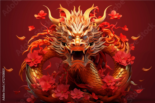 traditional red chinese dragon for chinese new year 2024, chinese lucky dragon symbol, Lùhng, ryū, 龍/竜, yong, 용, mungkorn, มังกรจีน, rồng, generative AI