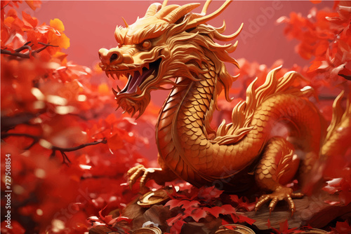 traditional red chinese dragon for chinese new year 2024, chinese lucky dragon symbol, Lùhng, ryū, 龍/竜, yong, 용, mungkorn, มังกรจีน, rồng, generative AI
