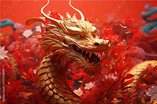 traditional red chinese dragon for chinese new year 2024, chinese lucky dragon symbol, Lùhng, ryū, 龍/竜, yong, 용, mungkorn, มังกรจีน, rồng, generative AI