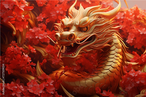 traditional red chinese dragon for chinese new year 2024, chinese lucky dragon symbol, Lùhng, ryū, 龍/竜, yong, 용, mungkorn, มังกรจีน, rồng, generative AI