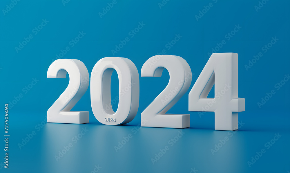 White 3d rendering 2024 text on sky blue background, Generative AI White 3d rendering 2024 text on sky blue background, Generative AI