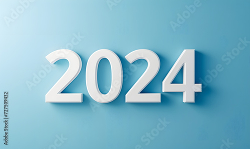 White 3d rendering 2024 text on sky blue background, Generative AI