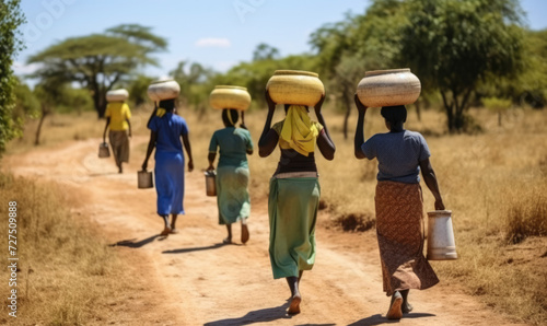 mpowering Communities: Women and Young Village Girls Collect Purified Rainwater from Local Pools, Ensuring Safe Access with Purification Tablets