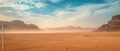 Ethereal Desert Landscape  Mystical Sand Dunes Under a Pastel Sky During a Breathtaking Sunrise