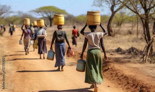 mpowering Communities: Women and Young Village Girls Collect Purified Rainwater from Local Pools, Ensuring Safe Access with Purification Tablets